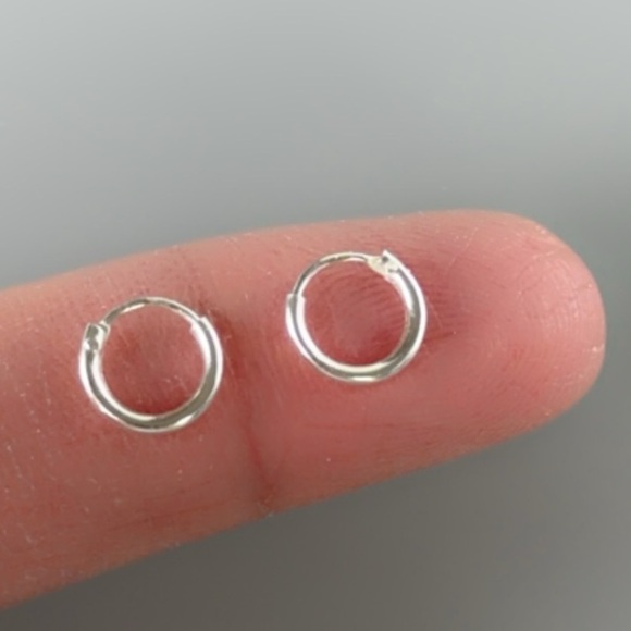 Sterling Silver Tiny Hoop Earrings 8mm Small Minimalist Cartilage - Picture 8 of 8
